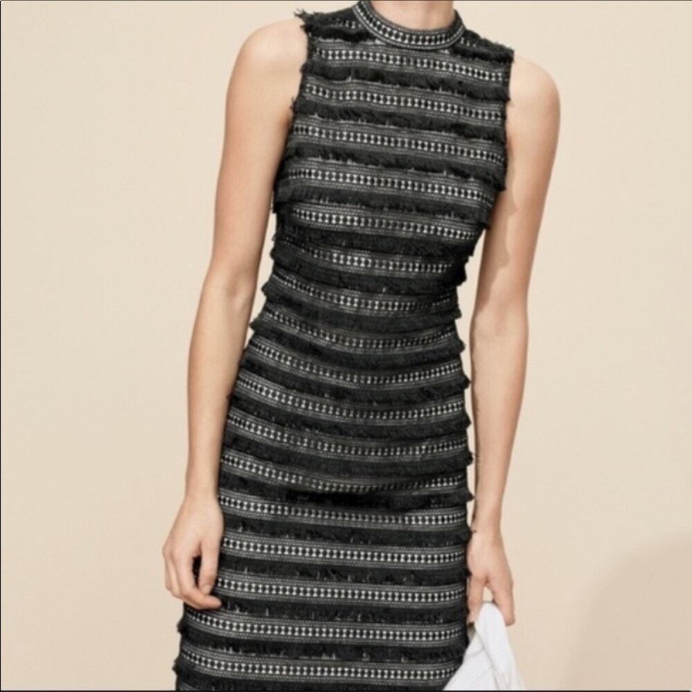 J.CREW Black Fringe Lace Illusion Dress Sz 6 NWOT Knee Corp LBD Modest